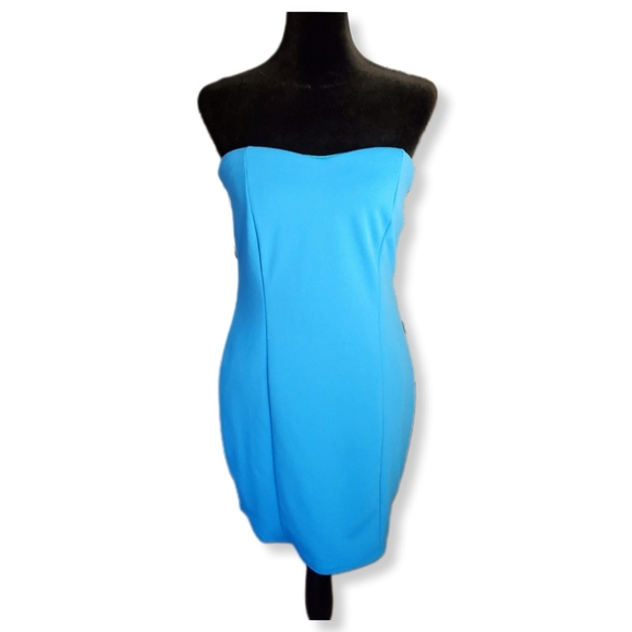 NWOT Lulus Bright Aesthetic Blue Strapless Cutout Bodycon Mini Dress Sz L - Picture 1 of 10